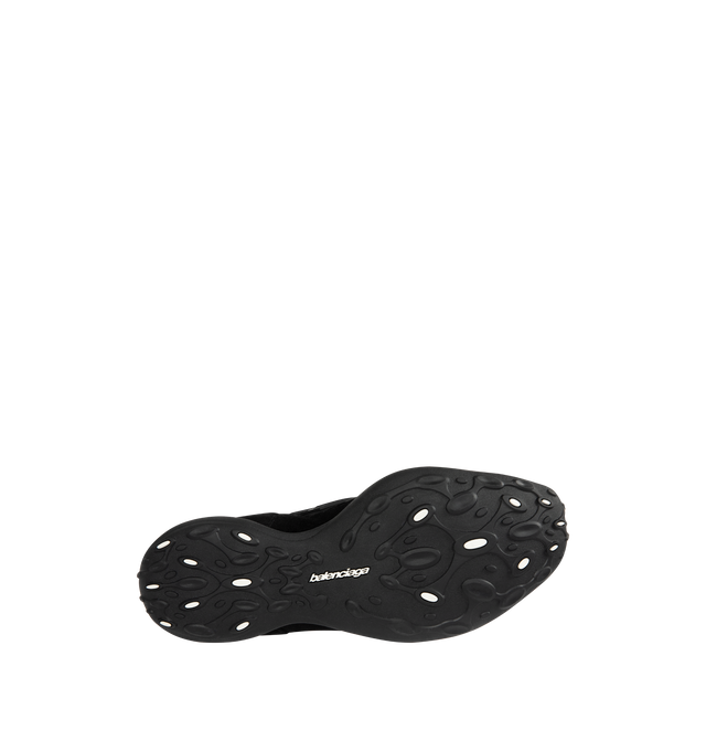 Image 4 of 5 - BLACK - BALENCIAGA Monday Ultra Sneaker featuring worn-out effect, Balenciaga logo embossed on the exterior, 3B sports icon artwork embroidered on the tongue, 3B sports icon artwork in rubber on each side, unity logo embroidered at the back of the heel, debossed size at the back of the heel and back pull-on tab. Upper: cotton, polyester. Sole: rubber.