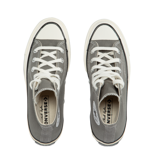 Image 5 of 5 - GREY - CONVERSE Chuck 70 Hi featuring durable canvas upper, OrthoLite cushioning, egret midsole, ornate stitching, rubber sidewall, Iconic Chuck Taylor ankle patch and vintage All Star license plate.  