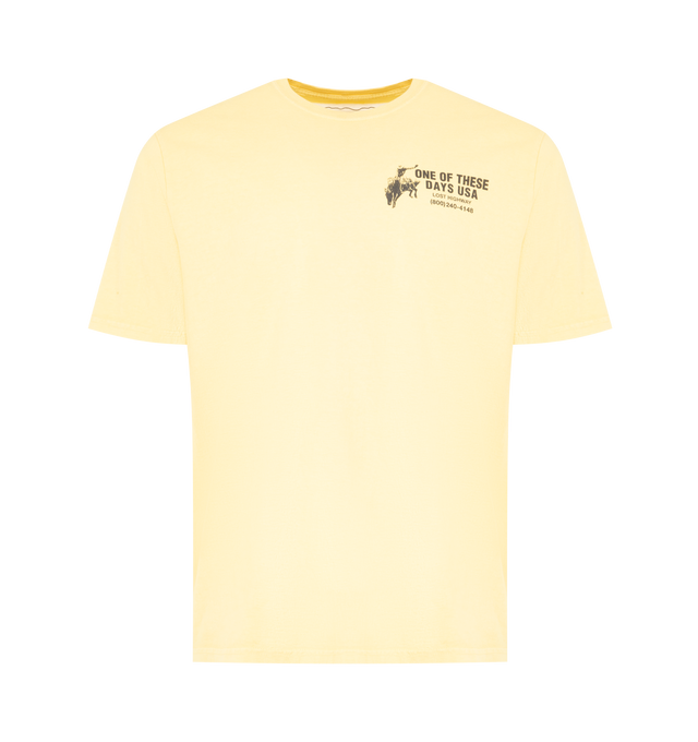 Image 1 of 2 - YELLOW - ONE OF THESE DAYS Break On Through T-Shirt featuring a ribbed crewneck, short sleeves and screen-printed graphics on front and back. 100% cotton.