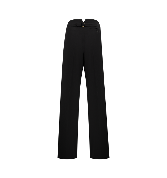 Image 2 of 3 - BLACK - THE ROW Felicita Pant featuring high-rise tailored trouser in structured wool twill with front double pleats, adjustable back buckle strap, side seam pockets, satin side stripe and crafted in wool back satin gabardine. 100% wool. Made in Italy.