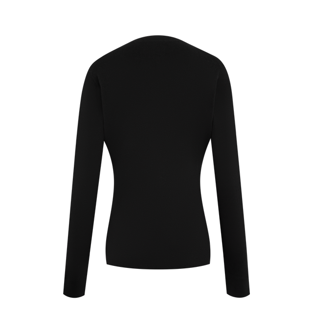 Image 2 of 2 - BLACK - THE ROW Okino Cardigan featuring long-sleeved crewneck cardigan in jersey with slim fit, covered stitch detailing and horn button closure. 50% cotton, 50% silk. Made in Italy.
