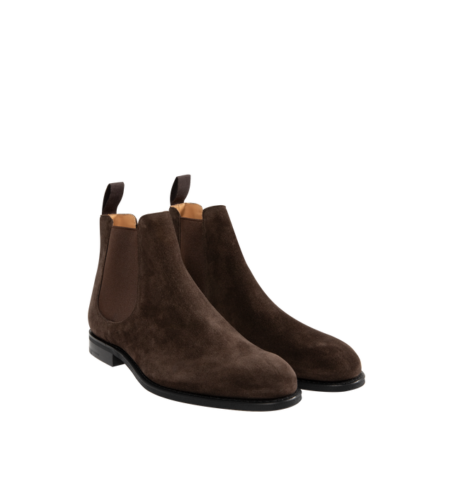 Image 2 of 4 - BROWN - CHURCH'S Amberley 2.0 Deerskin Boot featuring chelsea Boot with side elastic details, deerskin upper, cotton pull-tab at the back, leather lining and footbed and rubber sole with Church's & Co. logo.