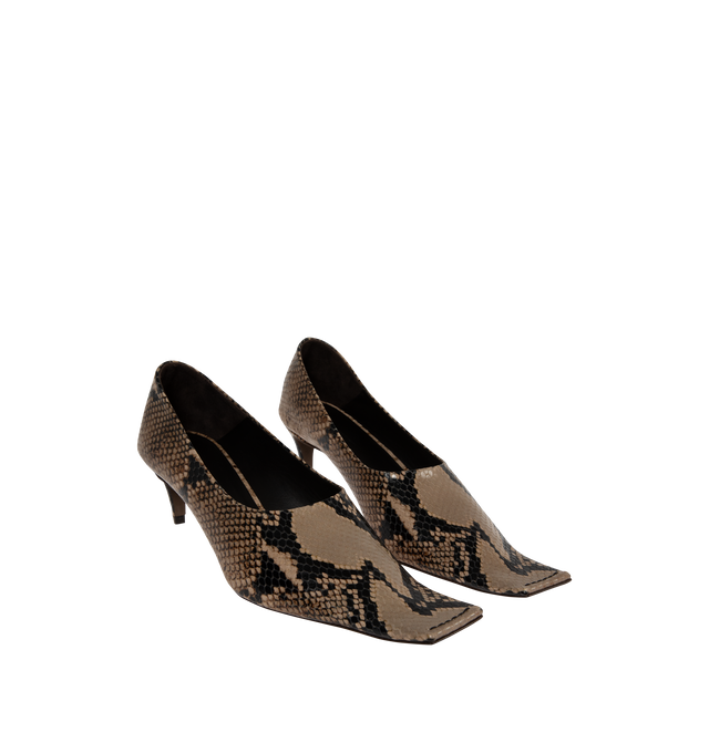 Image 2 of 4 - BROWN - Khaite Womens Marlene Pumps are crafted from snake-effect leather. Feature a square toe, sculptural heel, leather lining, and leather sole. Main Material: Leather. Made in Italy.