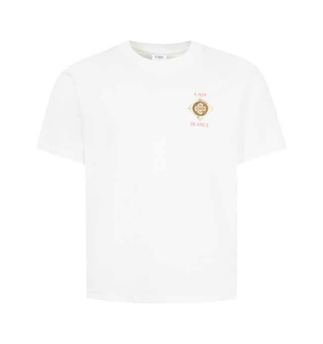 Image 1 of 2 - WHITE - CASABLANCA Plafond Orne De Musique T-Shirt featuring organic cotton jersey T-shirt, rib-knit crewneck and logo graphic printed at chest and back. 100% organic cotton. Made in Portugal.