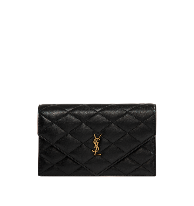 Image 1 of 3 - BLACK - SAINT LAURENT Paris Chain Wallet featuring diamond-quilted topstitching, logo on front, stowable leather-and-chain strap, flap closure and bronze-tone hardware. 7.9" x 5.1" x 2.0". Lambskin. Made in Italy.