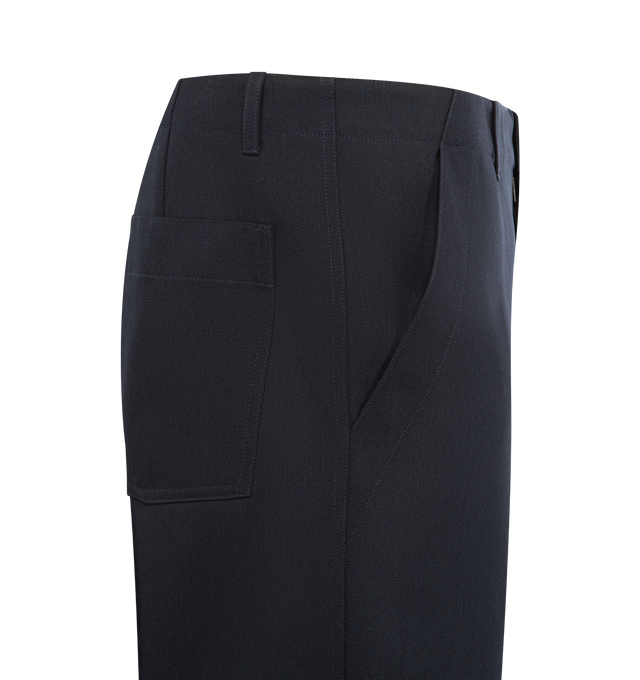 Image 3 of 3 - NAVY - THE ROW Nikos Pant featuring button zip closure, belt loops at waistband, two side pocket, beck patch pocket and straight leg.
