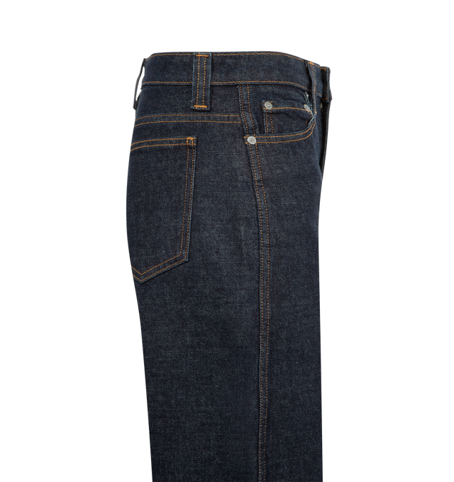 Image 3 of 3 - BLUE - KHAITE Delina Jeans featuring a classic, straight-leg silhouette, high-rise waist, five-pocket construction, mid-weight, non-stretchy fabric and button and concealed zip fastening at front. 100% cotton.