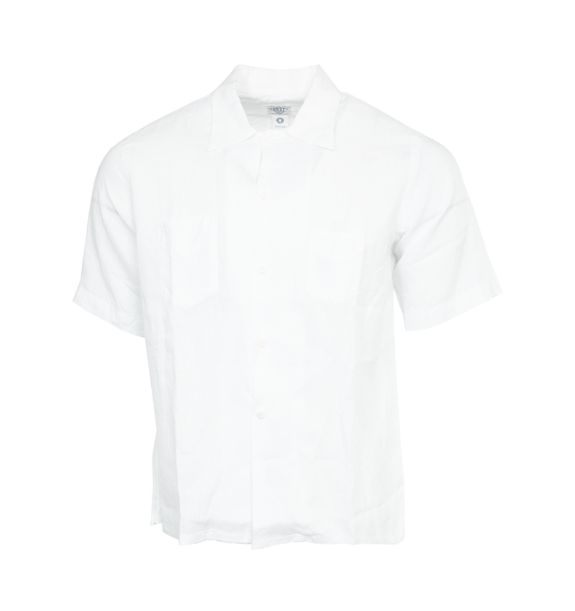Image 1 of 3 - WHITE - POST O'ALLS Neutra 4 Shirt featuring camp collar, chest pockets, short sleeves and button front closure. 100% cotton. 