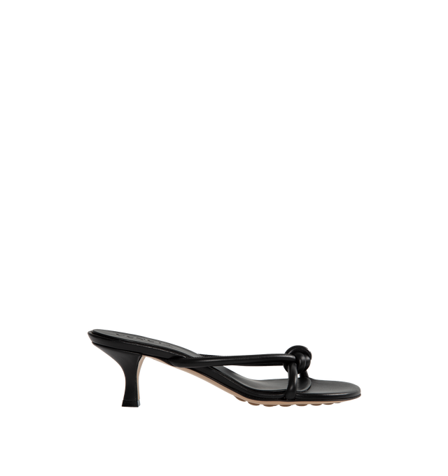 Image 1 of 4 - BLACK - BOTTEGA VENETA Blink heeled sandal crafted from lambskin leather with a rubber sole featuring a kitten heel and knot design straps. 
