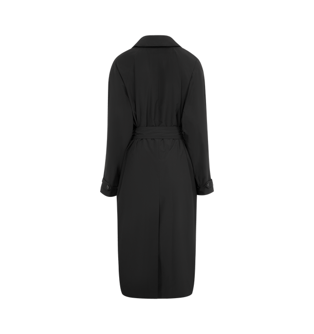 Image 2 of 3 - BLACK - THE ROW Morgen Coat featuring open collar, waist tie, below the knee length, pleated front and side slit pockets. Made in Italy.