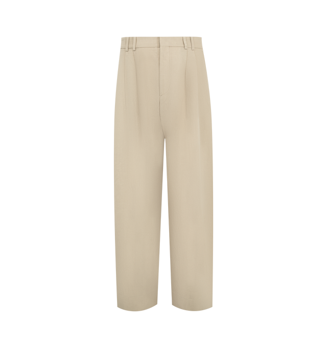 Image 1 of 3 - NEUTRAL - STUDIO NICHOLSON Line Double Pleat Volume Pant featuring mid-waisted, volume leg, slouchy fit, full length and tailoring details: double pleats with aligned belt loops, bar and tab closure. Made in Portugal.