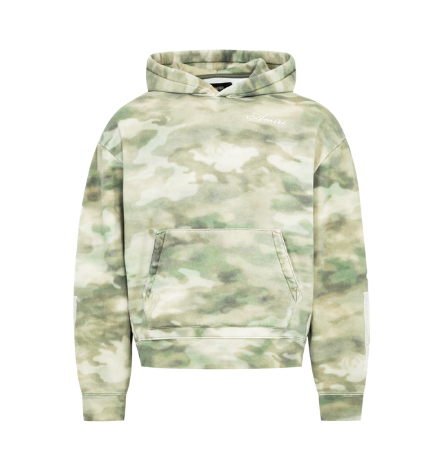 Image 1 of 3 - GREEN - AMIRI Bones Oversized Camouflage Hoodie featuring logo-embroidered, kangaroo front pocket, ribbed trims and bone embellishment. 100% cotton. Made in Italy.