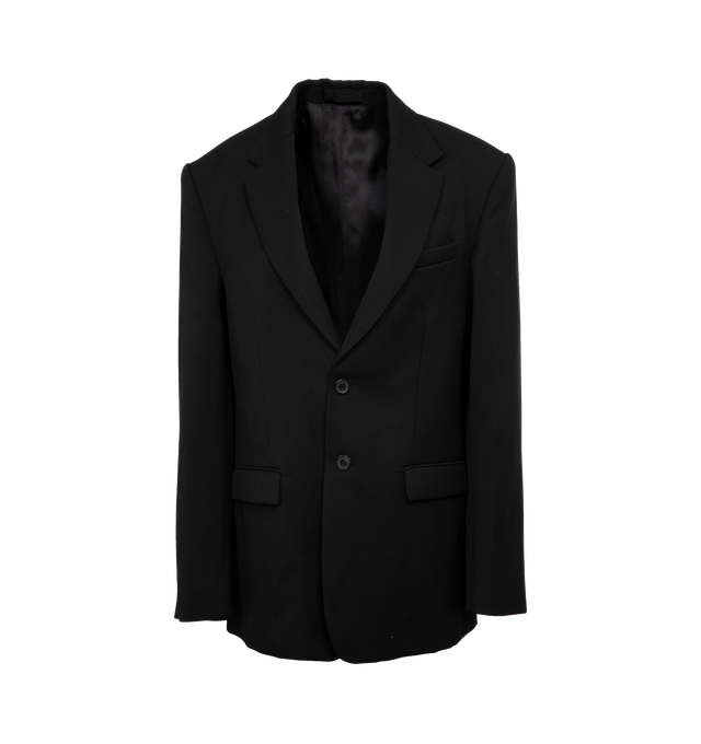 Image 1 of 3 - BLACK - WARDROBE.NYC Oversized Single-Breasted Blazer featuring notch lapels, long sleeves, button accent at cuffs, chest welt pocket and front flap pockets. 100% virgin wool. 
