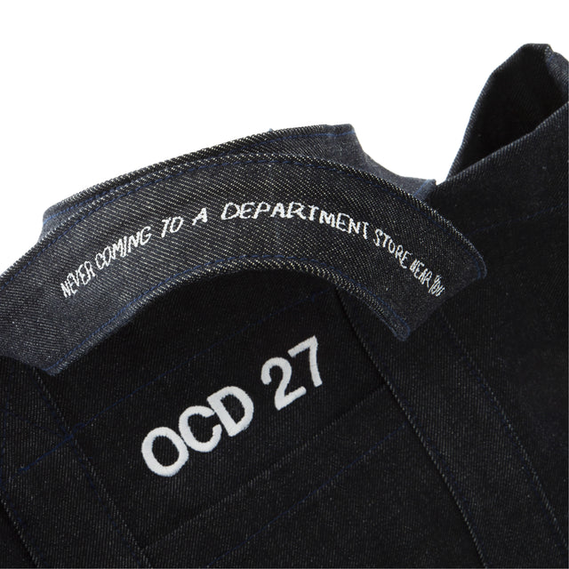 Image 3 of 4 - NAVY - OCD 27 Denim Tote featuring two top handles, open top and embroidered logo. 15"H x 17"W