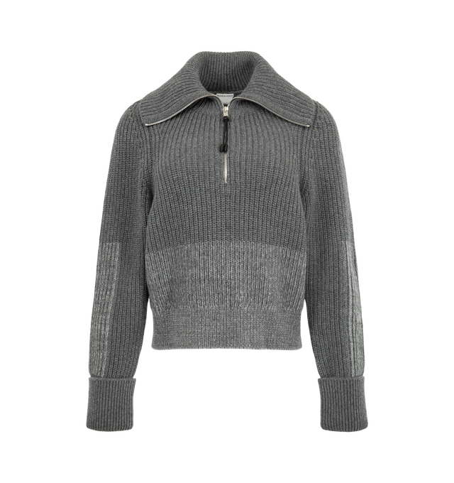 Image 1 of 2 - GREY - Bottega Veneta Women's Wool & Cashmere Sweater is crafted from an english rib knit and features a coaxial leather zipper pull. Designed with a regular fit, it is finished with a half-zip closure and refined ribbed construction. Main Material: 50% Cashmere, 50% Wool. Made in Italy.