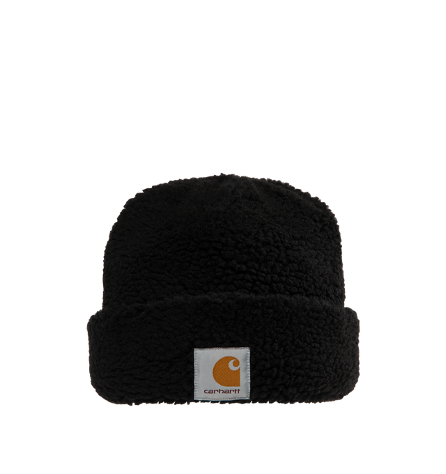 Image 1 of 2 - BLACK - CARHARTT WIP Prentis Beanie featuring soft textured pile, an allover jacquard motif and a woven Square Label on the cuff. 100% polyester pile, 10.3 oz.