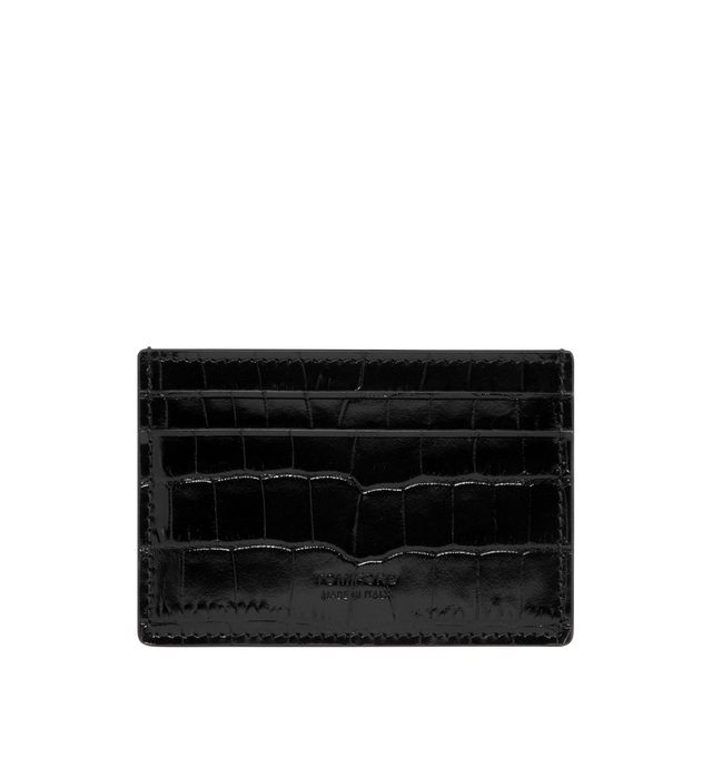 Image 1 of 3 - BLACK - TOM FORD Croc Effect Leather Card Holder featuring logo embossed at face, four card slots, central note slot and buffed sheepskin lining. H2.75" x W4". 100% calfskin. Made in Italy.