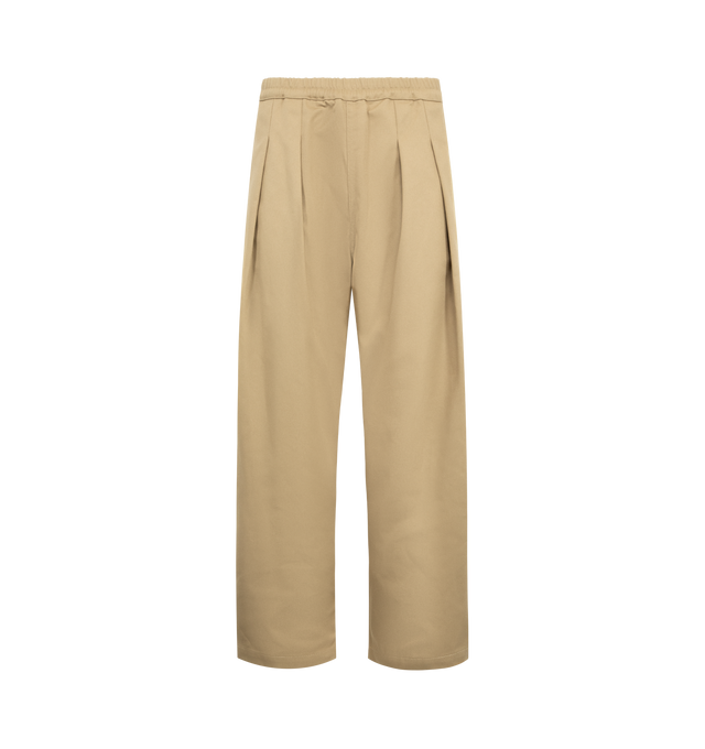Image 1 of 3 - BROWN - MAISON MARGIELA Pleated Wide-Leg Pants featuring a relaxed silhouette, full-length wide legs, an elastic waist, back patch pockets, a mid rise and straight hem. 60% polyester, 40% cotton. Made in Italy.