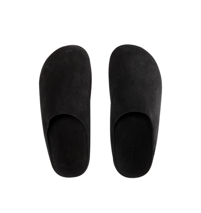 Image 4 of 4 - BLACK - The Row Women's Hudson Slide in Suede featuring relaxed slip-on shoe in natural suede with round toe, contoured footbed, and rubber sole. 100% calfskin leather. Rubber sole. Made in Italy.