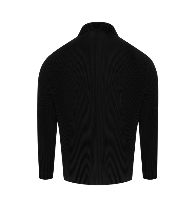 Image 2 of 2 - BLACK - ISSEY MIYAKE Pleated Shirt featuring a regular collar, button front closure, long sleeves and pleated throughout. 100% polyester.