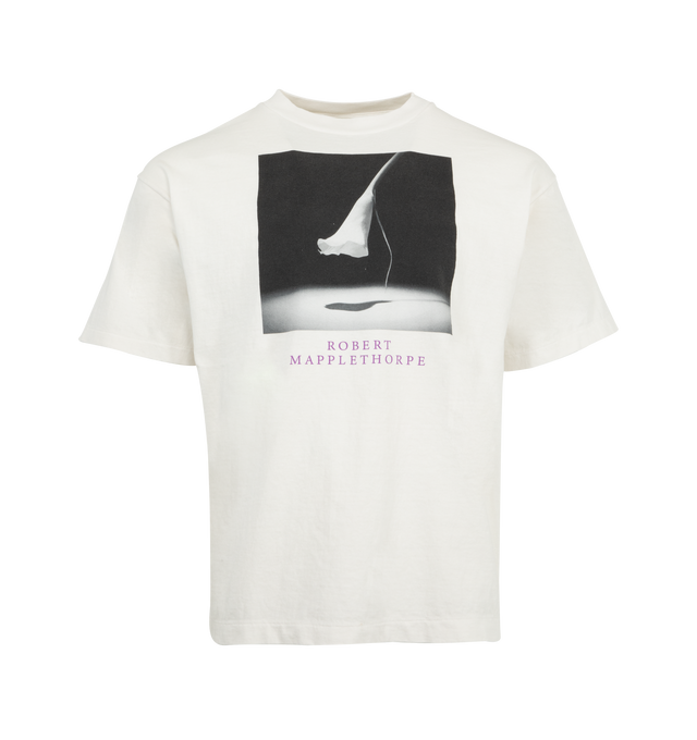 Image 1 of 2 - WHITE - SAINT MICHAEL Calla Lily Tee featuring soft cotton, ribbed neck, printed graphics, relaxed fit, and short sleeves. 100% cotton.