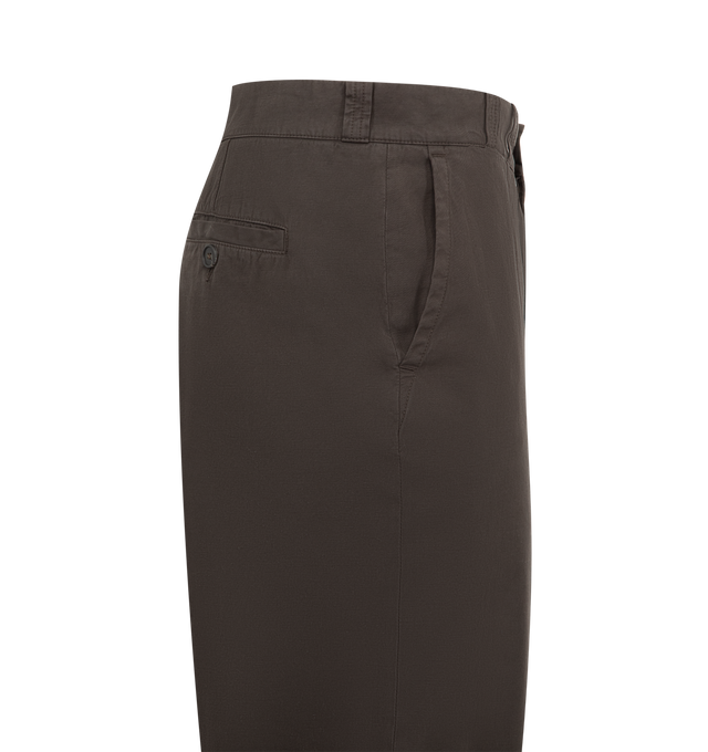 Image 4 of 4 - BROWN - THE ROW Ottis Pant in Cotton and Cashmere featuring mid-rise, button zip closure, straight leg, side slash pockets and buttoned back welt pockets. 95% cotton, 5% cashmere. Made in Italy.