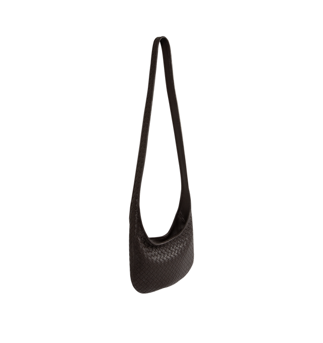 Image 2 of 3 - BLACK - BOTTEGA VENETA Small Veneto Bag featuring cross-body bag with rounded shape, intrecciato nappa leather fluffy, one interior zipped pocket and zipper closure. 6.7" x 10.6" x 1". Lambskin. Made in Italy.