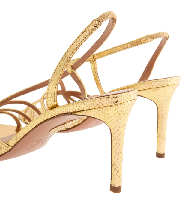 Image 3 of 4 - GOLD - AQUAZZURA Talk To Me Sandal 75 featuring slingback strap, stiletto heel, leather insole and signature logo detailing. Leather. 75 mm. Made in Italy.