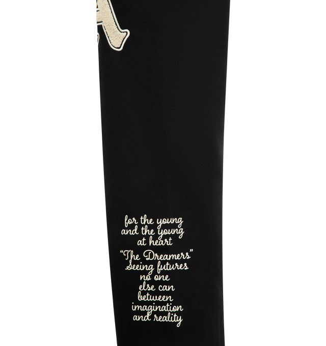 Image 4 of 5 - BLACK - AMIRI Varsity Patch Sweatpant featuring multicoloured appliqus, elasticated waistband with drawstring, relaxed fit, side pockets and back welt pocket. 100% cotton.