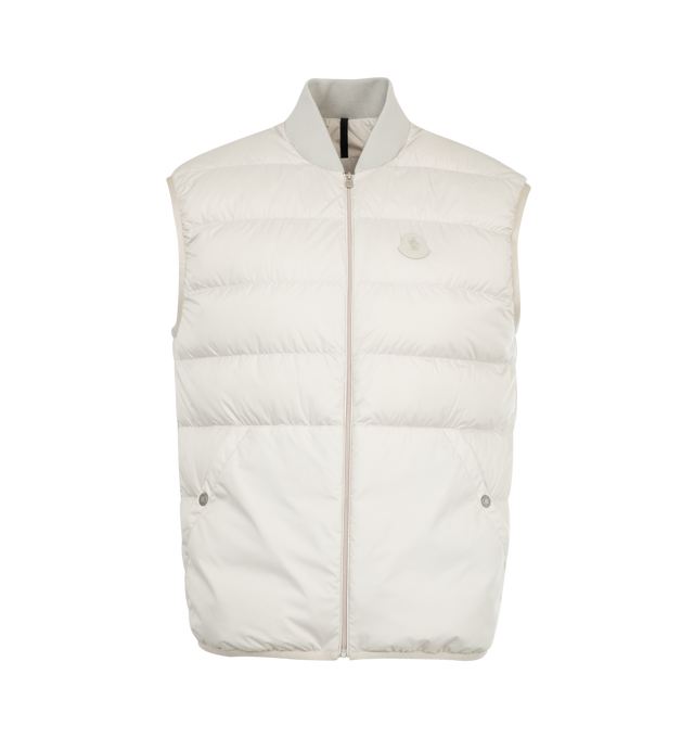 Image 4 of 4 - GREY - MONCLER Epinal 3-in-1 Down Bomber Jacket featuring Airsoft lining, knit trim, detachable inner down vest, zipper closure, pockets with snap button closure, zipped pockets, patch pocket with snap button closure and leather logo patch. 100% polyester. Padding: 90% down, 10% feather.