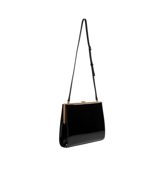 Image 2 of 3 - BLACK - SAINT LAURENT Small Le Anne-Marie Shoulder Bag with patent leather exterior, smooth leather lining, top clasp closure, one main compartment with single interior flat pocket, adjustable top shoulder strap and gold-tone hardware. Measures 8.25" W x 6.5" H x 1.5" D with with a 13.5" drop shoulder strap. 90% calfskin leather, 10% metal. Made in Italy. 