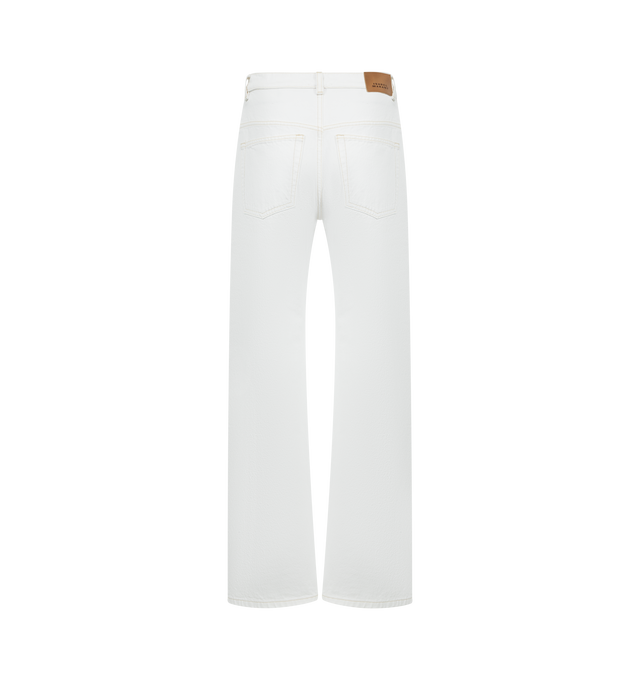 Image 2 of 3 - WHITE - ISABEL MARANT Dromie Jean featuring 5-pocket straight-leg cotton denim jeans, fitted waistband with loops, "Isabel Marant" engraved metal button and concealed zipper fly, leather label in back with an embossed "Isabel Marant" logo, relaxed straight legs and medium-rise waist. 100% cotton.