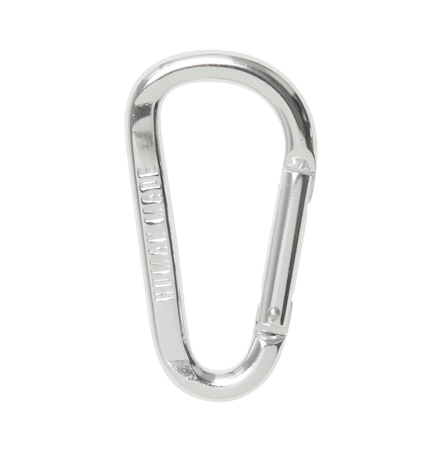 Image 1 of 2 - SILVER - HUMAN MADE Carabiner featuring D-shaped, lightweight aluminum, strong rust resistance, straight gate design and HUMAN MADE and DRY ALLS engraving. 7cm. Aluminium.