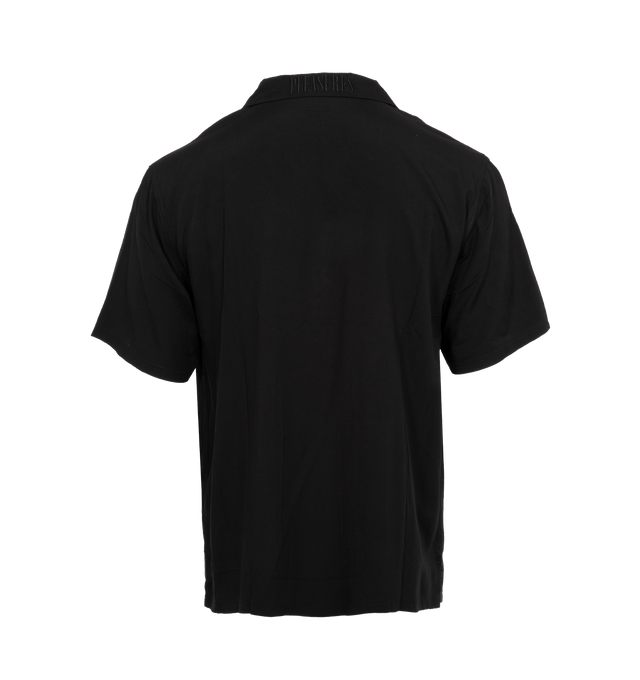 Image 2 of 3 - BLACK - PLEASURES HEEL BUTTON DOWN featuring regular-fit, short sleeves, camp collar,  graphic photographic print throughout and button closures at front. 100% rayon. 