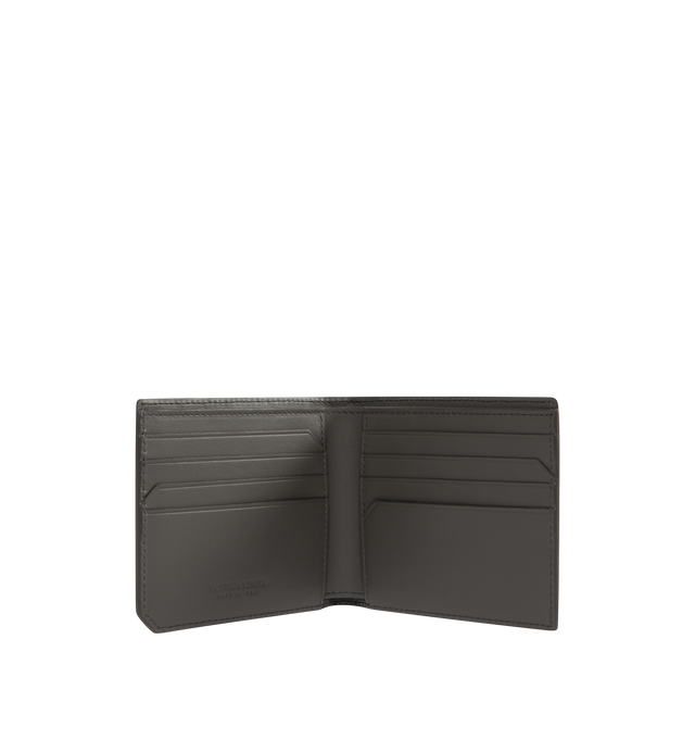 Image 3 of 3 - BROWN - BOTTEGA VENETA Intrecciato Piccolo Bi-Fold Wallet featuring color blocked intrecciato, eight card slots, one note compartment and two additional pockets. Calfskin. 3.7" x 4.3" x 0.2". Made in Italy.
