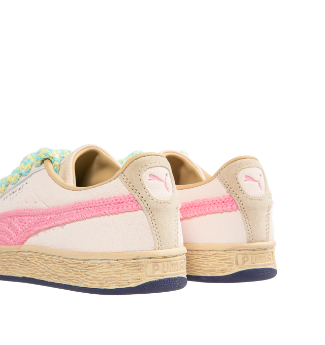 Image 3 of 5 - MULTI - PUMA x NAHMIAS Suede Crochet Sneakers featuring a distressed leather formstrip and trim, crochet laces, PUMA x Nahmias friendship lace beads, Let's Be Friends" printed on the inner lining and rounded toe.