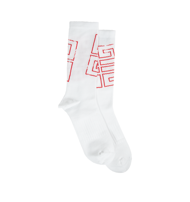 Image 1 of 2 - WHITE - GIVENCHY 4G SOCKS featuring ribbed stretch cotton and contrasting 4G emblem on the leg. 100% cotton. 