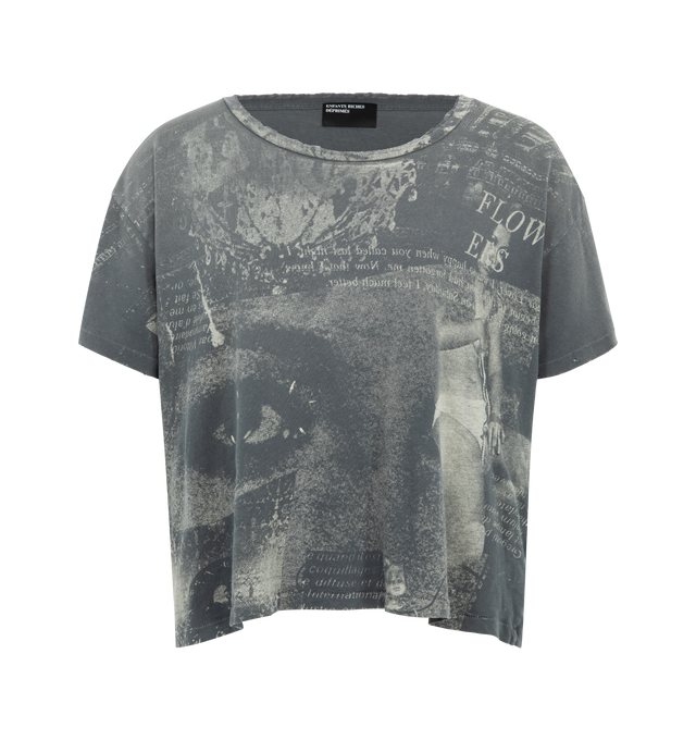 Image 1 of 2 - BLACK - Enfants Riches Deprimes Film on Paper T-shirt crafted from lightweight cotton vintage-texture jersey. Featuring a boxy fit, rib knit neckline, single stitch at cuffs and waist, vintage wash process and distressing throughout, and allover printed artwork. Made in USA.