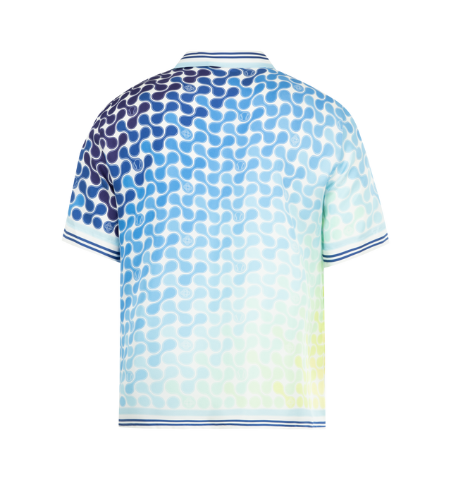 Image 2 of 2 - BLUE - CASABLANCA Tennis Tile Short-Sleeve Shirt featuring geometric print, notched collar, short sleeves, button fastening, chest patch pocket and relaxed fit. 100% silk. Made in Italy.