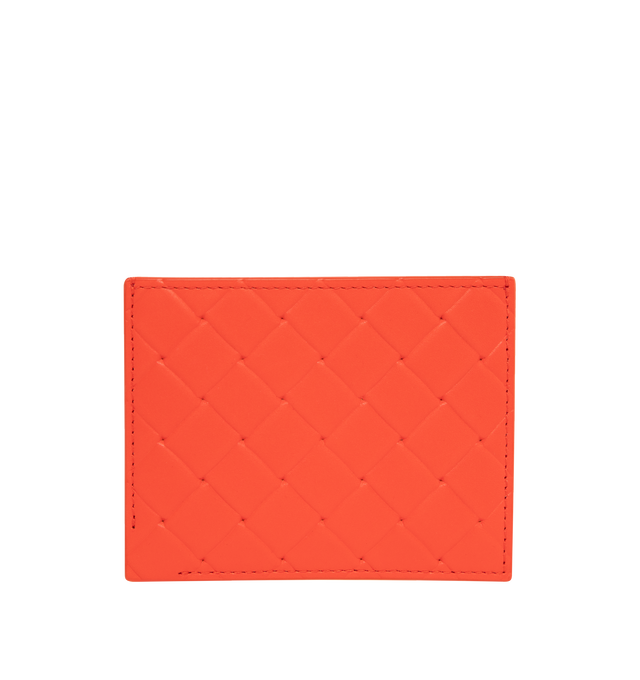 Image 1 of 3 - ORANGE - BOTTEGA VENETA Intrecciato Stamp Credit Card Case featuring credit card case in calf leather with embossed Intrecciato pattern, three card slots and one central pocket. 3.1" x 4.1" x 0.2". Calfskin. Made in Italy.
