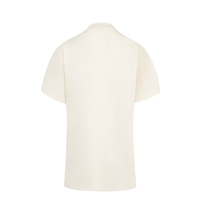 Image 2 of 3 - WHITE - MONCLER Logo Shirt featuring cotton jersey, ribbed crew neck, short sleeves and logo on front. 100% cotton.