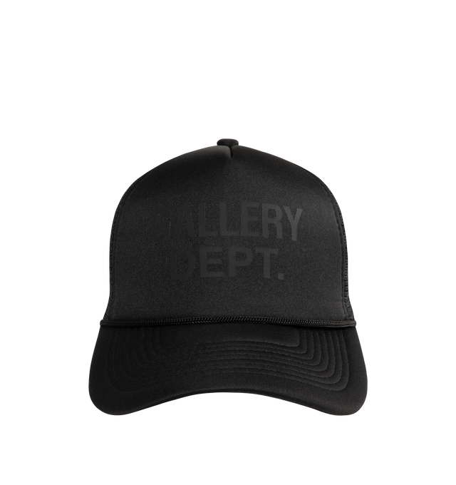 Image 1 of 2 - BLACK - GALLERY DEPT. Logo Trucker Hat featuring adjustable buckle fastening, trucker style, mesh sides, curved peak and logo at front.