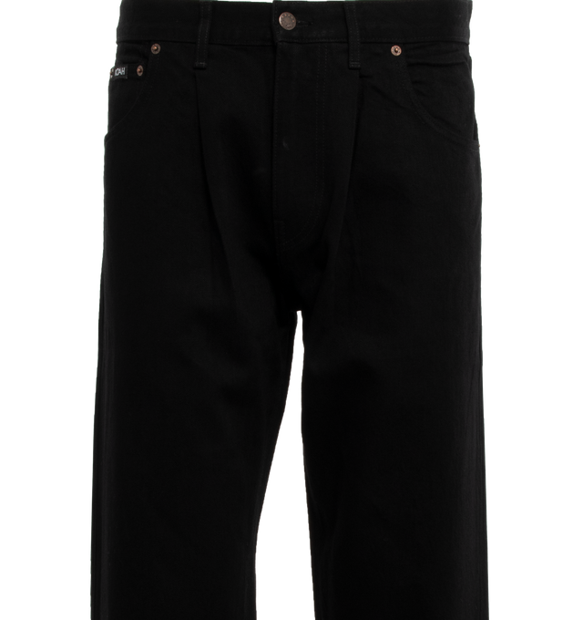 Image 4 of 4 - BLACK - NOAH Pleated Jeans featuring Japanese selvedge denim, relaxed 5-pocket style with single front pleats, zip fly with metal shank closure, copper rivets and woven label on coin pocket. 100% cotton. Made in USA. 
