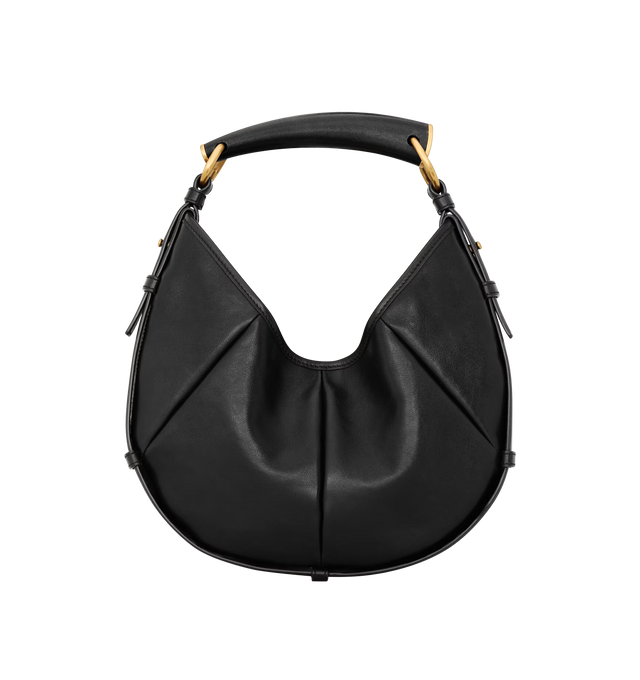 Image 3 of 3 - BLACK - SAINT LAURENT Mombasa Small Bag featuring padded calfskin lined in tonal suede, leather covered handle for hand carry, bronze-tone hardware and magnetic snap closure. 7.910.6" x 6.18.9" x 1". Handle drop: 4.9". Calfskin. Made in Italy.