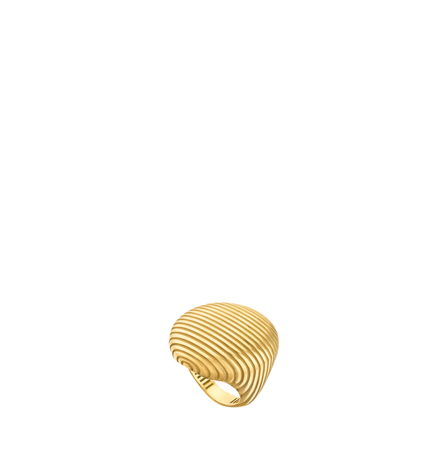Image 1 of 3 - GOLD - Pamela Zamore Isla dome ring finely crafted in Rhode Island from hand-finished 18k gold. Top diameter measures 26mm. Isla brings form to Pamelas love of working with texture and shape. A gleaming finish of polished ridges and sandblasted channels evoke both the nobility of ancient worlds and the glamour of the 70s. Hirshleifers offers a range of pieces from this collection in-store. For personal consultation and detailed information about jewelry, please contact our dedicated stylist