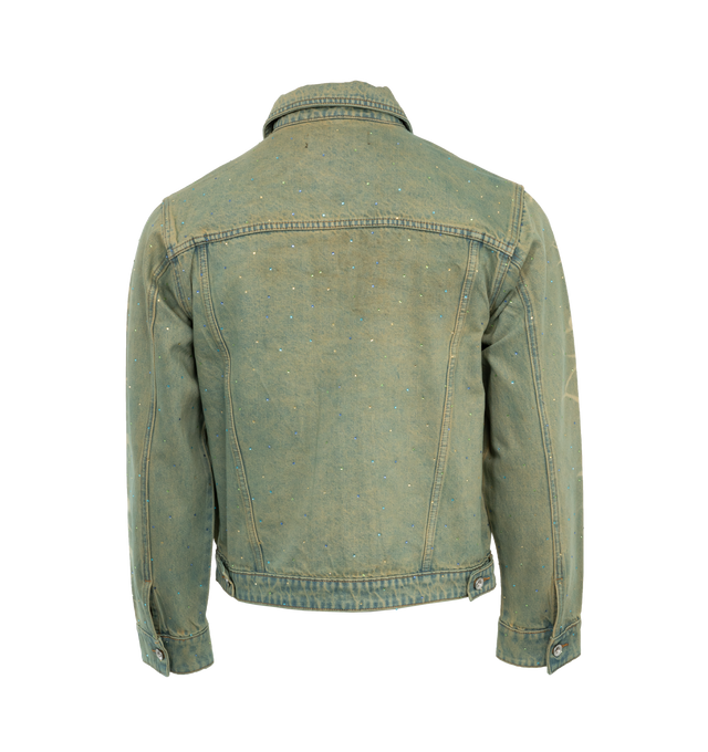 Image 2 of 4 - BLUE - WHO DECIDES WAR Unfurled Denim Jacket featuring traditional fit with stained glass embroidery and rhinestone appliqus throughout. 100% cotton. 