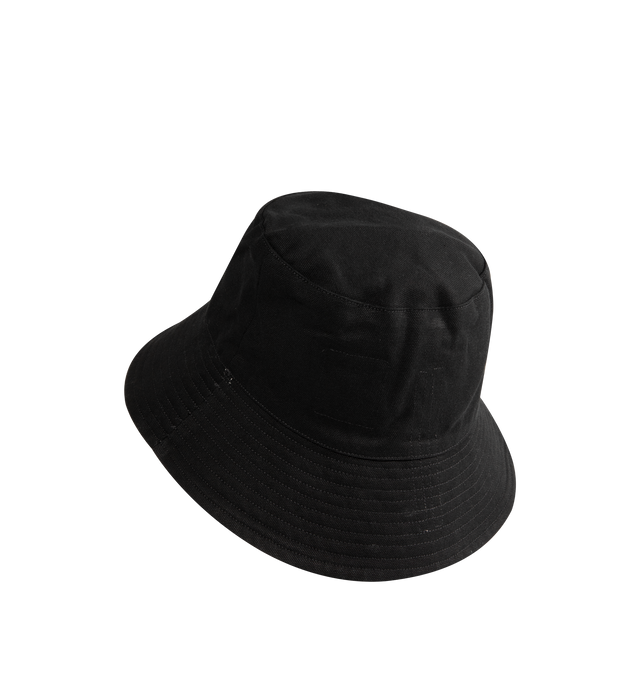 Image 2 of 2 - BLACK - Rick Owens DRKSHDW Gilligan Hat is crafted from foil-treated stretch denim and features the brand's signature bucket hat silhouette with a worn-in, garment-dyed finish. Designed with fading throughout, topstitch detailing, quilted trim, and a self-tie chin strap, the hat reflects the label's distinctive blend of utilitarian function and avant-garde style. Main Material: 85% Cotton, 10% Polyester, 5% Elastane. Lining: 100% Cotton. Made in Italy.