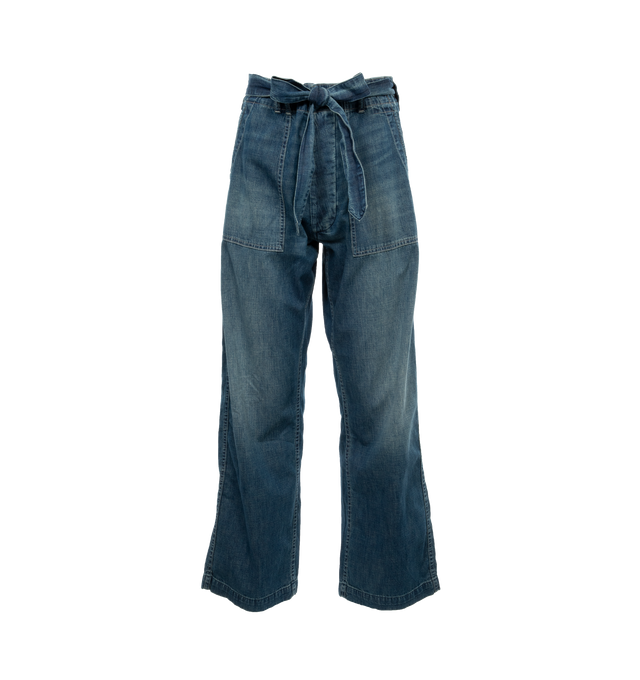 Image 1 of 3 - BLUE - R13 Belted Venti Utility Pants featuring high rise, wide leg, relaxed fit full length and belted. 100% cotton. 