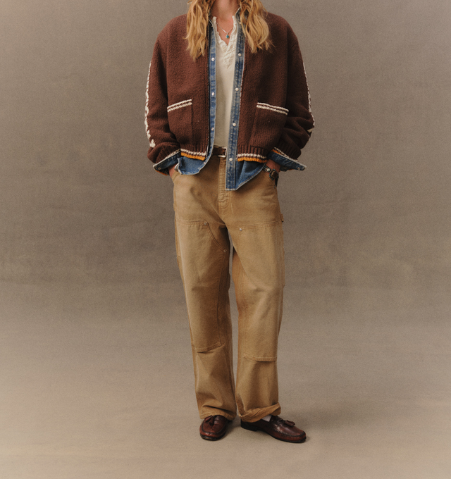 Image 5 of 8 - NEUTRAL - Cherry LA Wide Leg Double Knee Pants are crafted from durable cotton canvas and feature a wide-leg silhouette with reinforced double-knee construction. Designed with a vintage-washed finish and distressed detailing throughout, this workwear-inspired style is finished with branded nickel hardware and a signature logo label at the back pocket. Main Material: Cotton Canvas. Fit: Wide Leg. Made in Los Angeles, California.