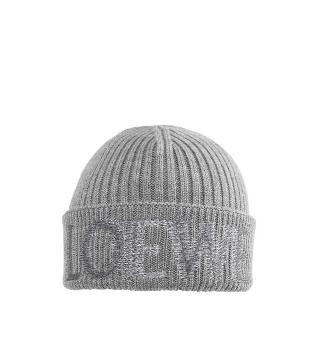 Image 1 of 2 - GREY - LOEWE Wool Beanie featuring medium-weight ribbed wool knit, regular length, turn-up cuff and blurred LOEWE embroidery placed at the front. Wool. Made in Italy.
